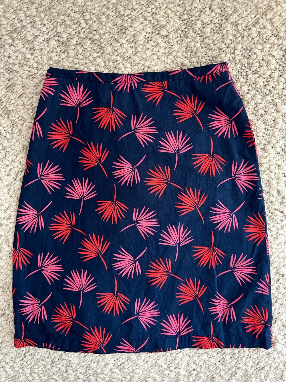 Boden Printed Cotton A-Line Skirt 8L Navy Pink Palm Leaf Tropical